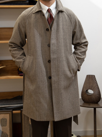 Woolen Herringbone Balmacaan Overcoat