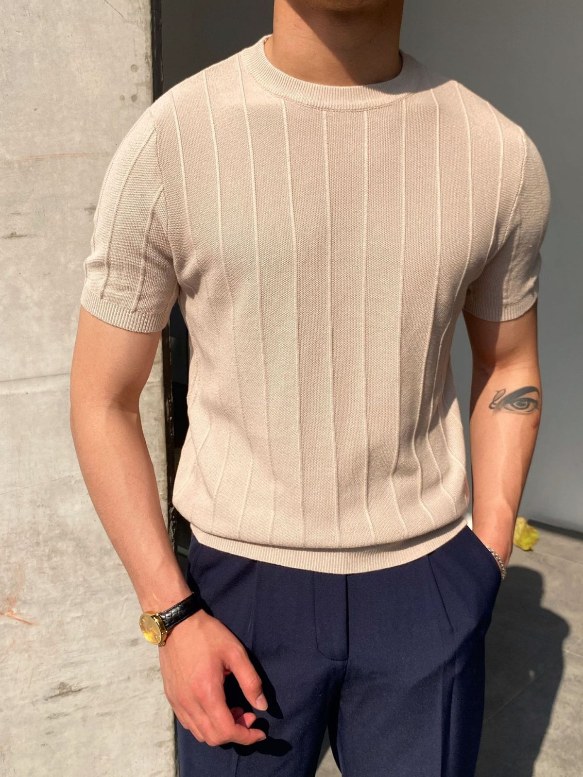 The Vincenzo Muscle Fit Knitted Round Neck T-Shirt